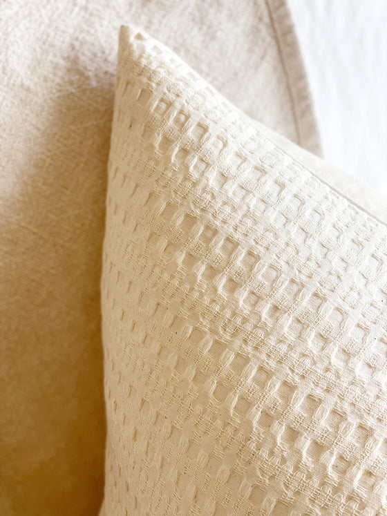 Waffle Ivory Linen Pillow Cover