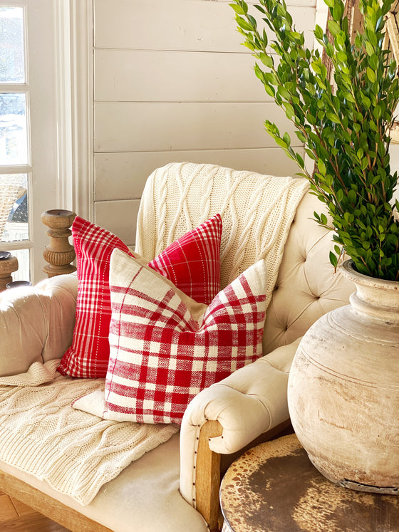 Perfectly Holiday Red Plaid Holiday Linen Pillow Cover