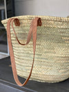 French Straw Market Bag with Leather