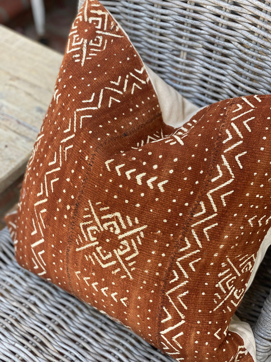 Rust Flower Mud Cloth Pillow Cover