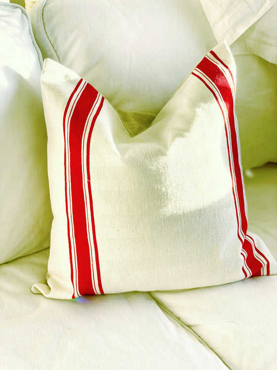 Vintage Euro Double Bold Red Linen Pillow Cover