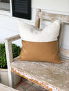 Half & Half Carmel Leather Stripe & Linen Pillow Cover