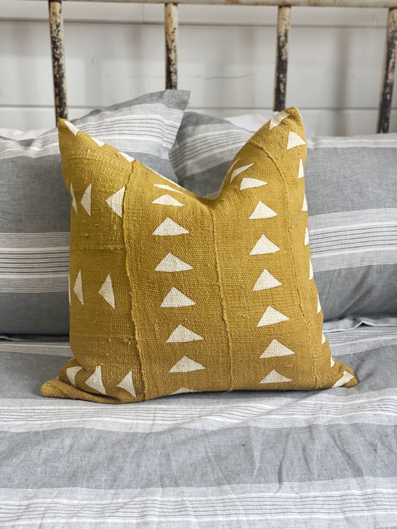 Mustard Triangle Authentic Mud Cloth Pillow Cover