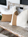 Faux Carmel Leather Stripe & Linen Pillow Cover