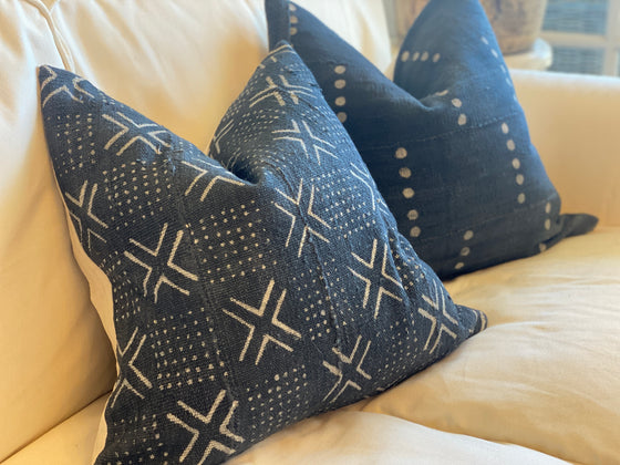 Midnight Grey Dot and X Mud Cloth Pillow Cover
