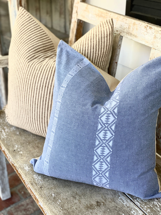 Chambray Navy & White Linen Pillow Cover