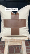 Brown Leather Cross Pillow Cover