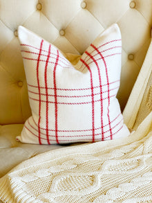  White Plaid Holiday Linen Pillow Cover