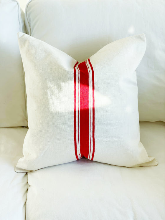 Vintage Euro One Bold Red Linen Pillow Cover