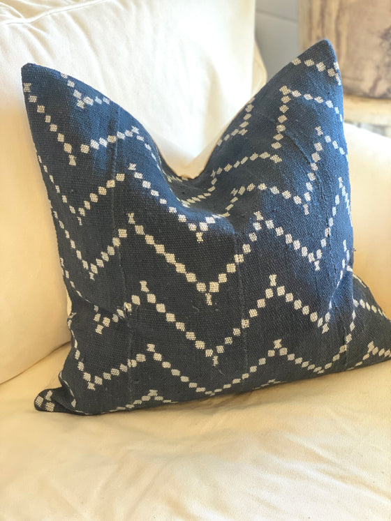 Midnight Grey ZigZag Mud Cloth Pillow Cover