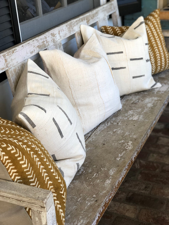 White and Grey Dash Mud Cloth Pillow Cover