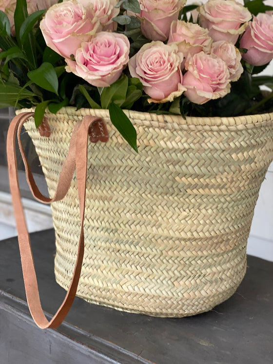 French Straw Market Bag with Leather