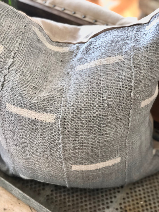 Grey with White Dash Authentic Mud Cloth Pillow Cover