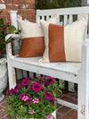 Rust Faux Leather & White Half Mud Cloth Pillow Cover