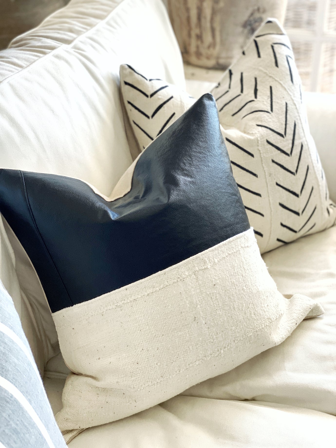 navy mudcloth pillow