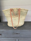 French Straw Market Bag with Leather