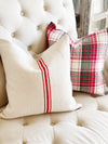 Vintage Red & White European Grain Sack Pillow Cover