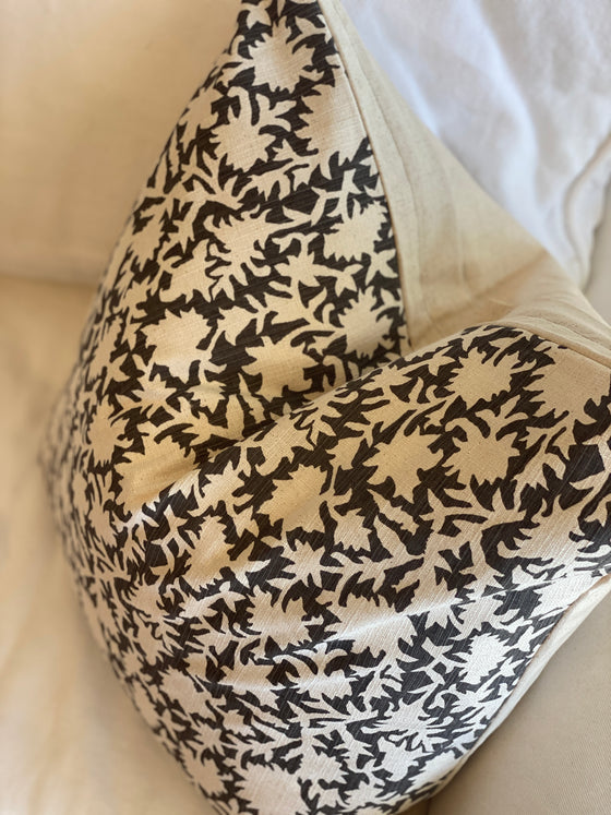 Marie Dark Grey Handblocked Linen Pillow Cover