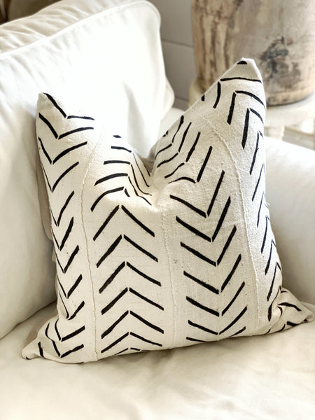 African Mud 2024 Cloth Pillow Cover, Authentic Mudcloth, Plain White, Multiple Sizes Available, 'Jane'