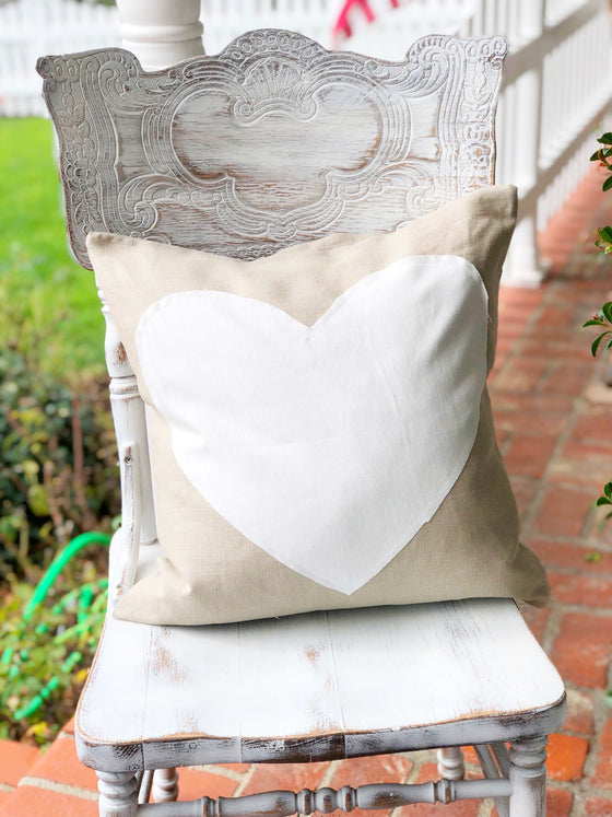 Tan Heart Linen Pillow Cover