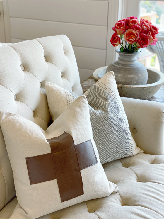 Brown Leather Cross Pillow Cover