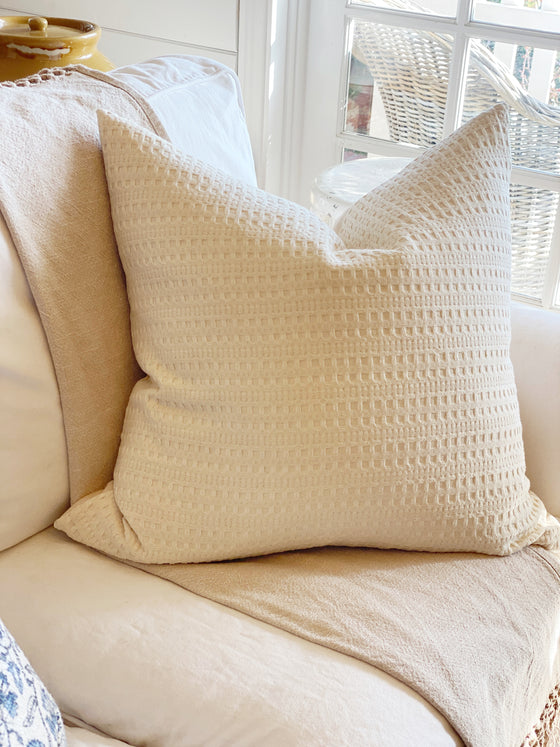 Waffle Ivory Linen Pillow Cover