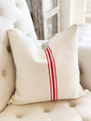 Vintage Red & White European Grain Sack Pillow Cover