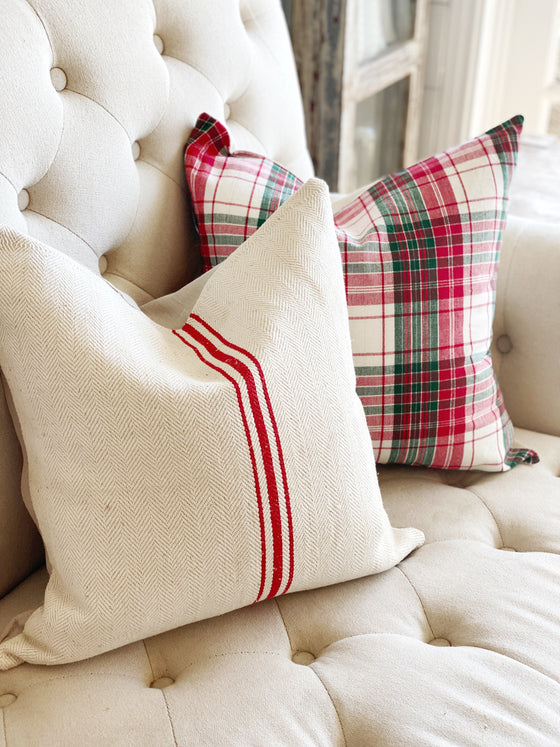 Holiday Plaid Linen Pillow Cover