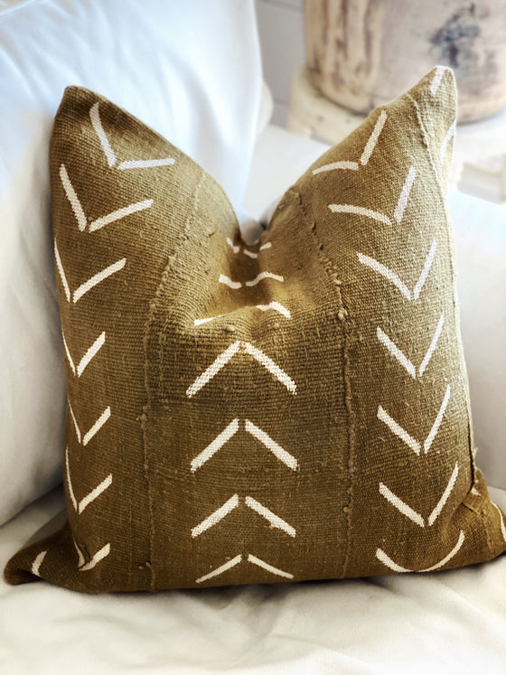 Olive Arrow Mud Cloth Pillow Cover