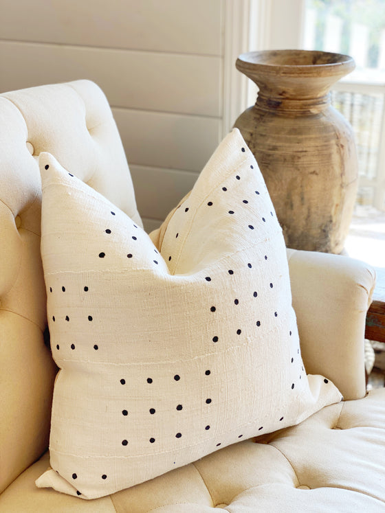 Black Dot on White Mud Cloth Pillow Cover