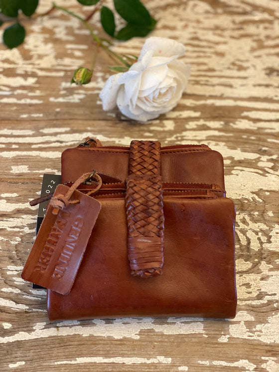 Small Woven Brown Leather Wallet