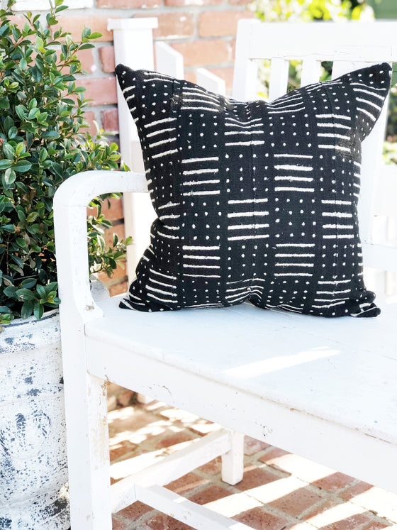 Black and White Dot & Stripe Mud Cloth Pillow Cover