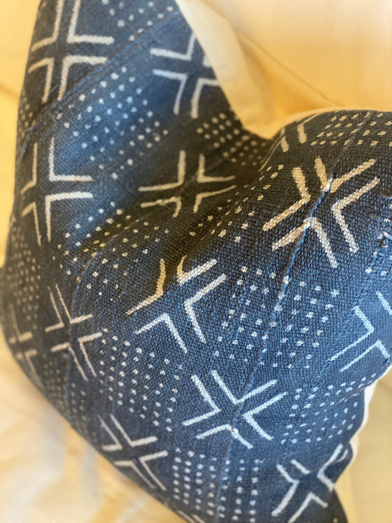 Midnight Grey Dot and X Mud Cloth Pillow Cover