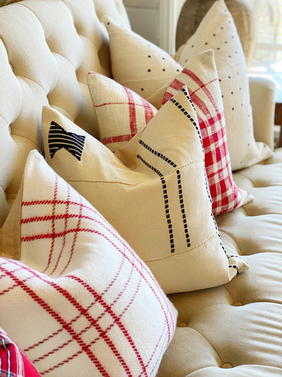 White Plaid Holiday Linen Pillow Cover