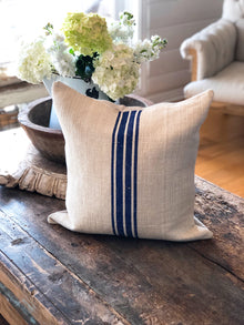  Royal Bold Blue Stripe Vintage Grain Sack Pillow Cover