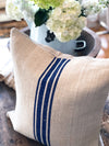 Royal Bold Blue Stripe Vintage Grain Sack Pillow Cover
